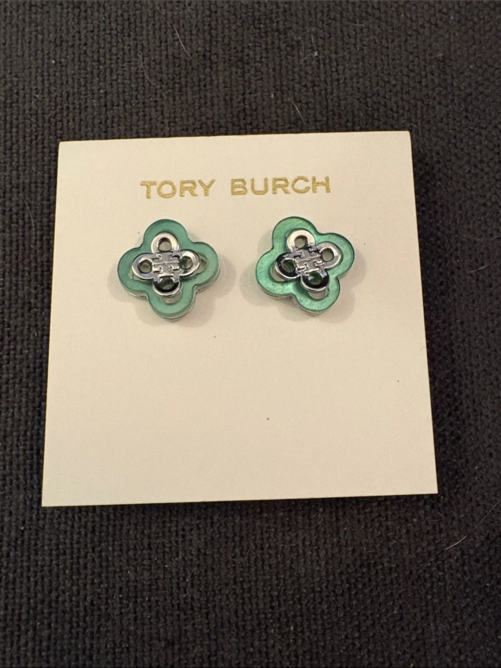 Tory Burch Mint Green Flower Logo Stud Earrings